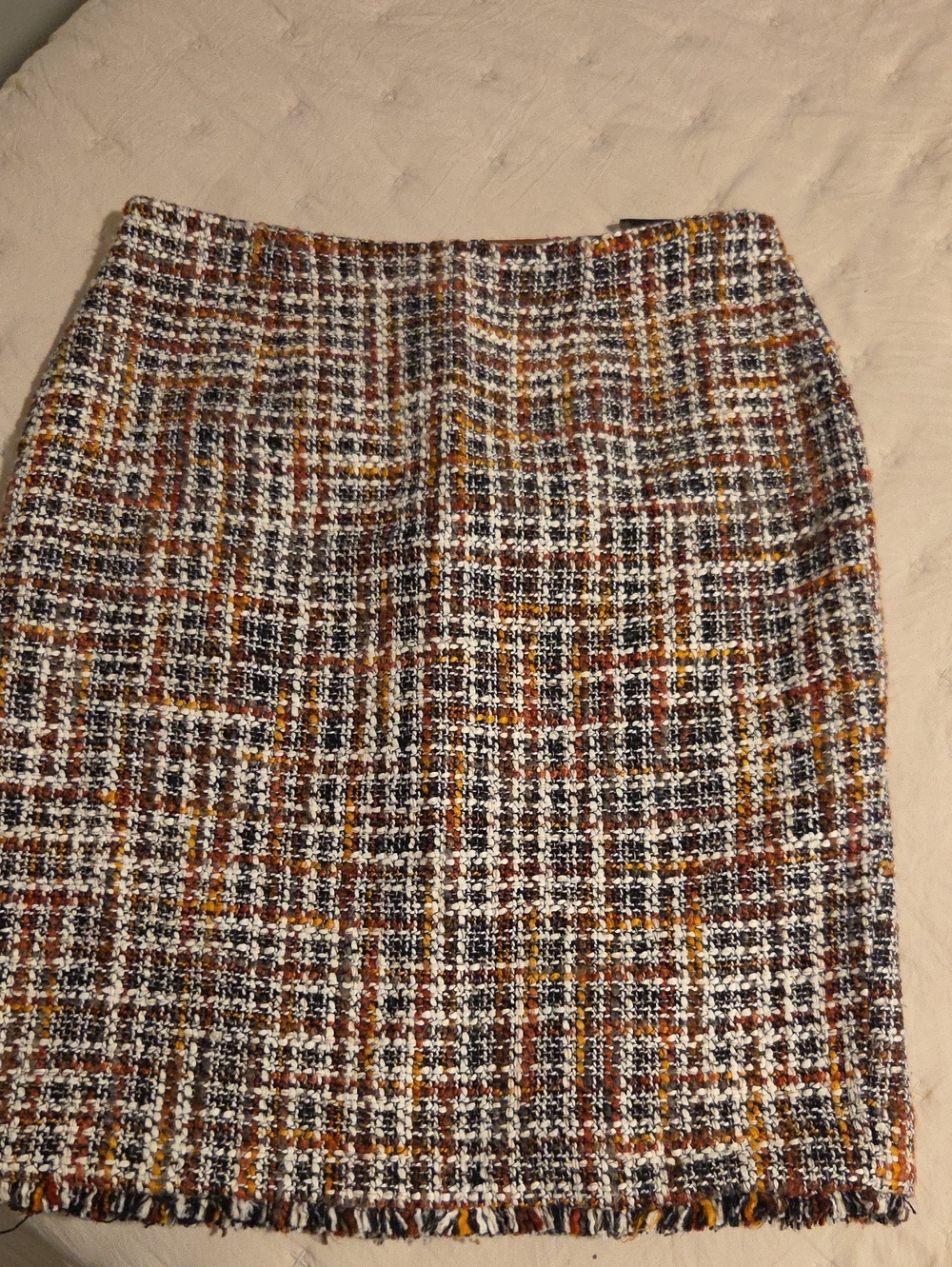 Calvin Klein Tweed Pencil Skirt - Brown, White, Mustard